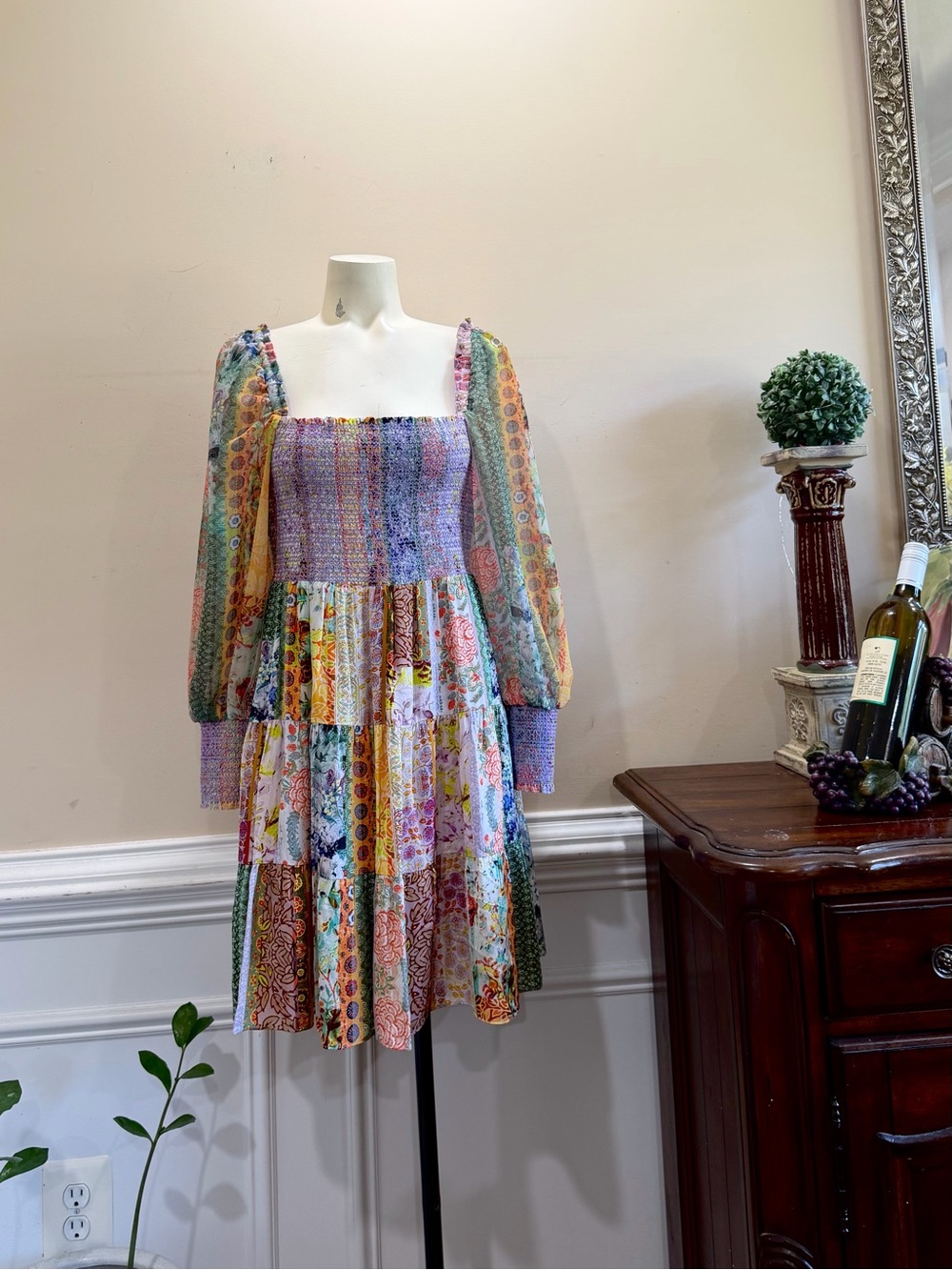 Alice + Olivia Bohemian Patchwork Tiered Midi Dress - Multicolor